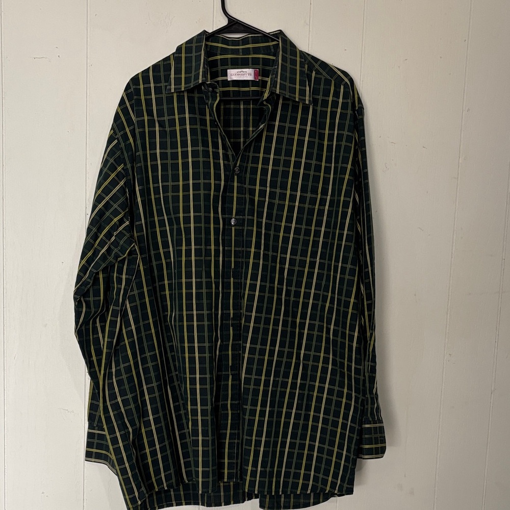 Men's Green and Yellow Plaid Button Down Shirt
